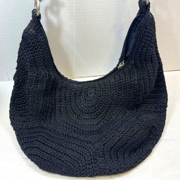The Sak Hand-Crocheted Black Hobo Bohemian Styled Shoulder Bag Purse - Picture 1 of 12